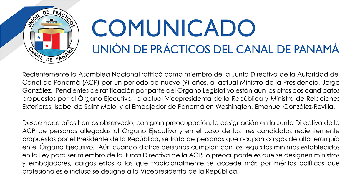 Comunicado Unión de Prácticos del Canal de Panamá